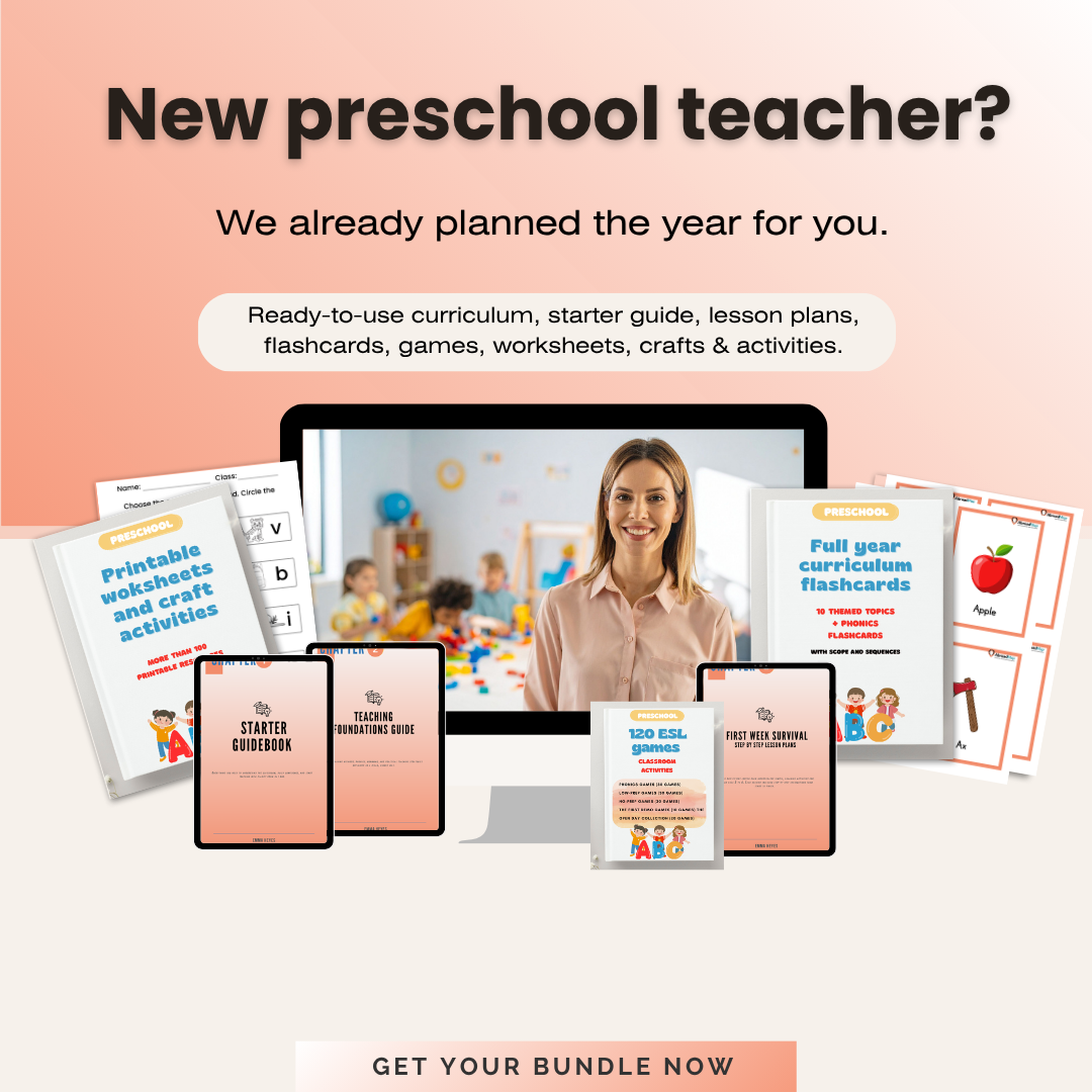 Preschool teacher bundle — curriculum, lesson plans, worksheets, flashcards and printables